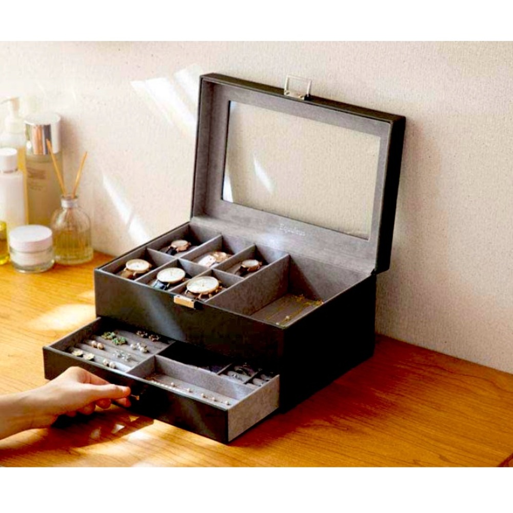 Dual Layer Jewelry Organizer Watch Display Case
W/ Glass Top